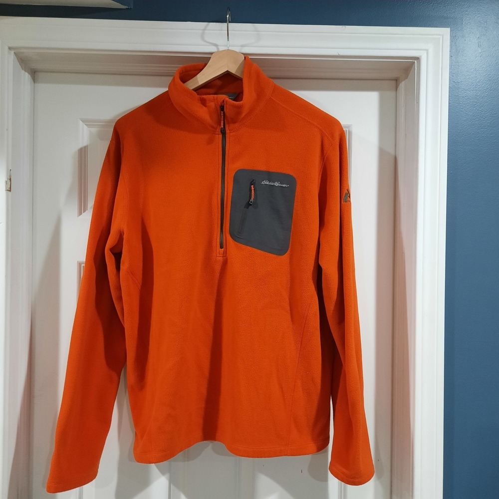 Eddie Bauer First Ascent Jacket Mens XL Orange Fleece Lightweight 1/4 Zip Hiking - Picture 1 of 10